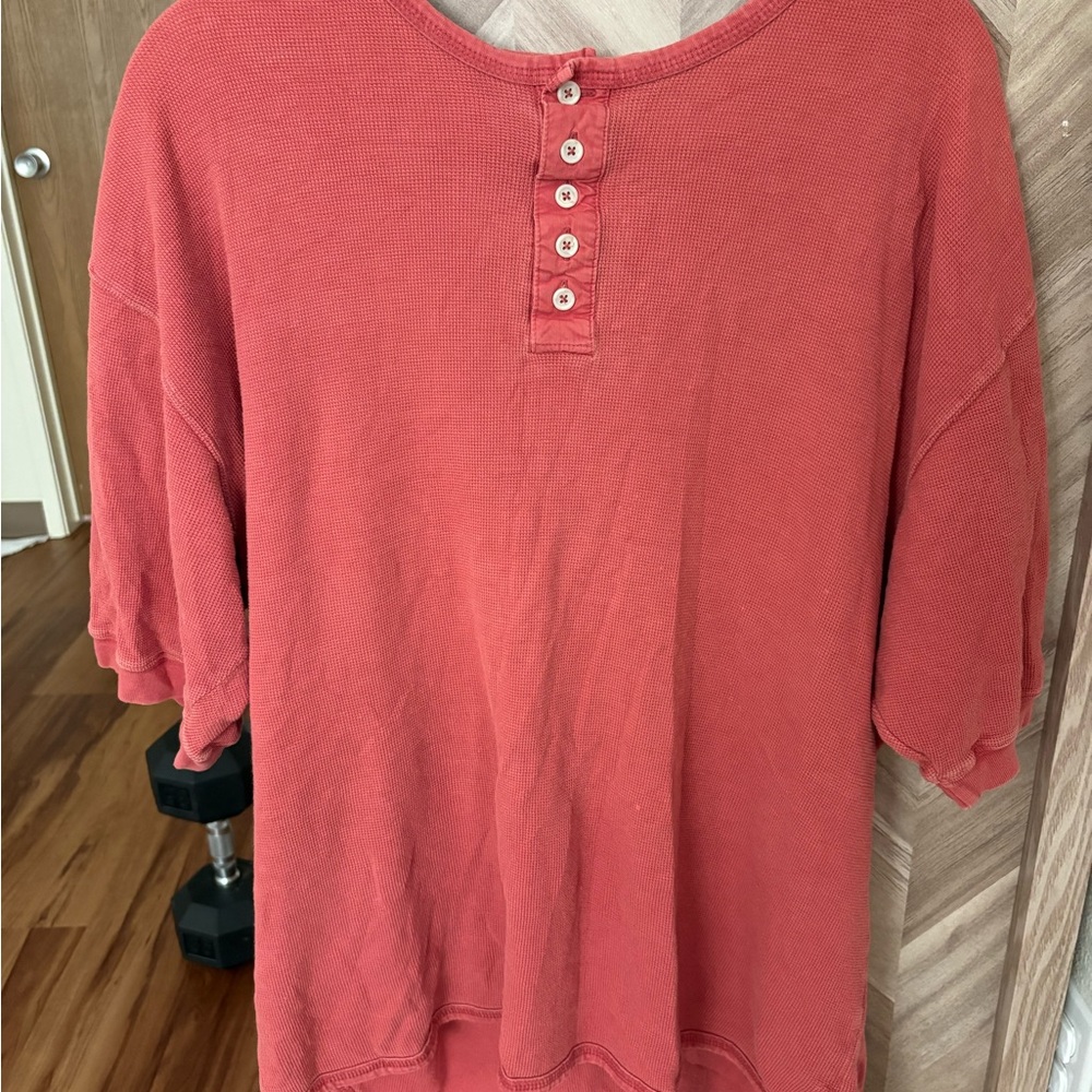 Casual Men's Short Sleeve Henley Shirt - Coral
